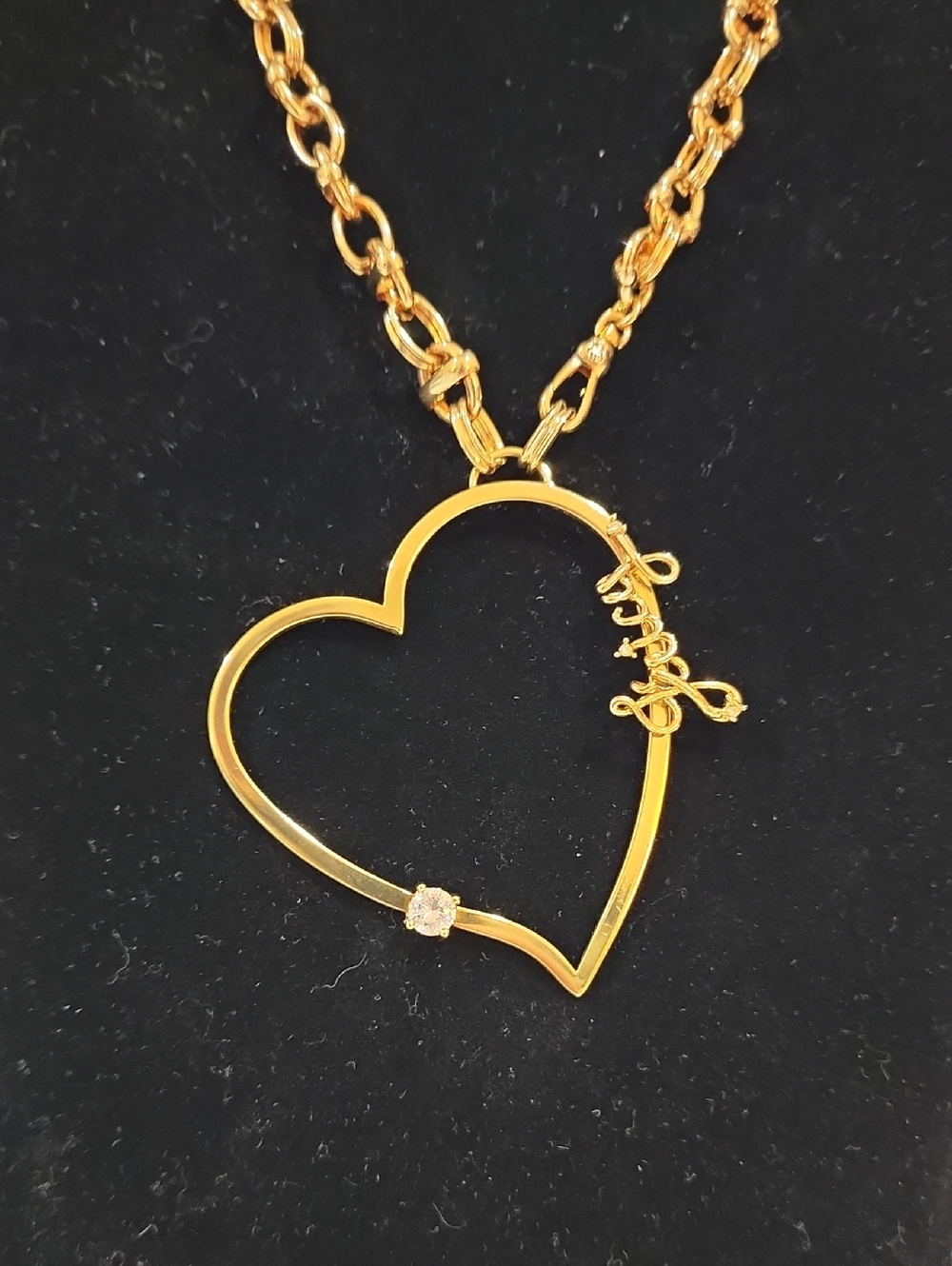 Vintage JUICY COUTURE Shiny Goldtone Open Heart Necklace with Crystal Accent